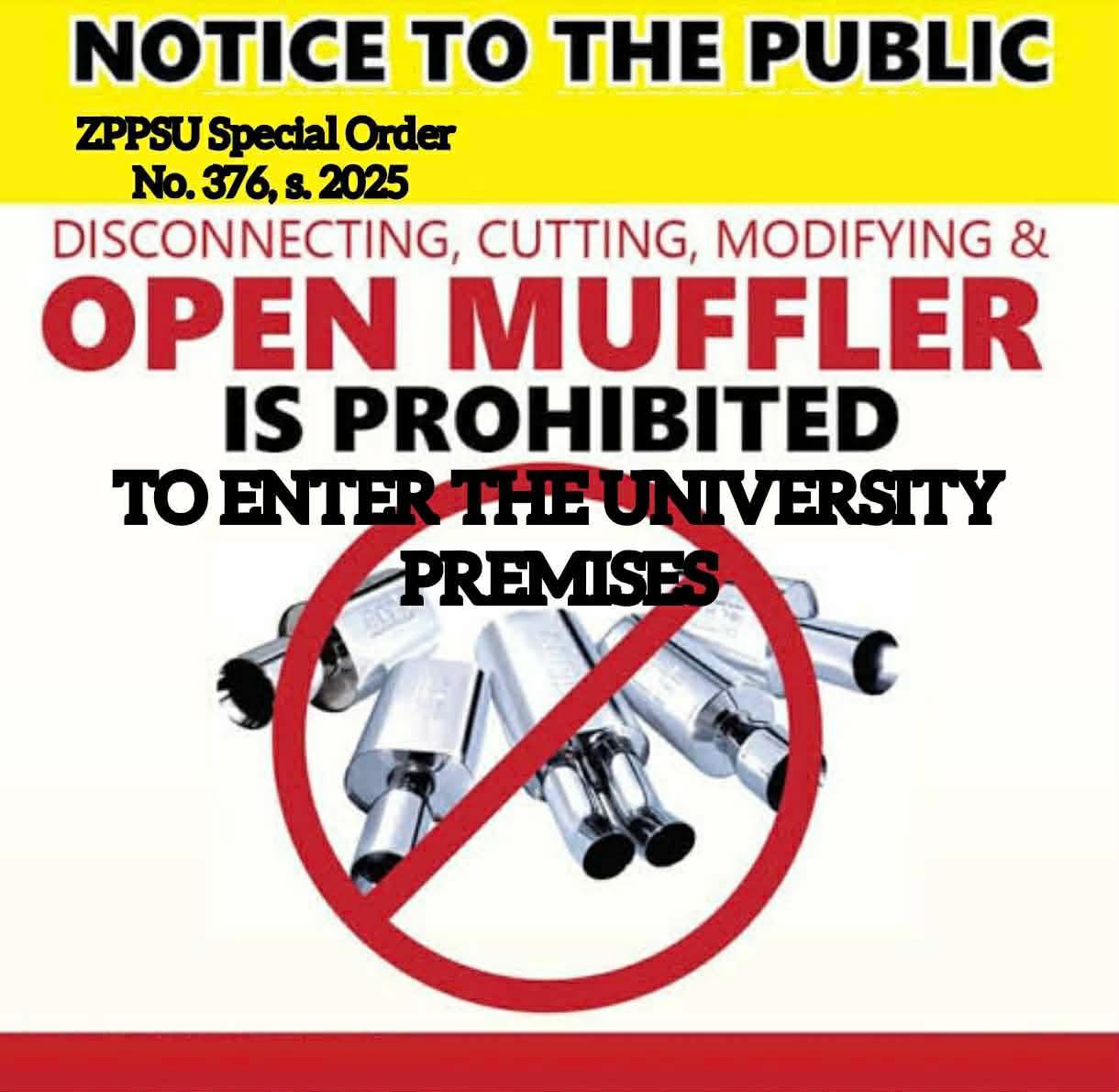 ZPPSU ADVISORY | OPEN MUFFLER IS PROHIBITED