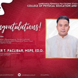 Congratulations to our College of Physical Education and Sports faculty, Prof. Dexter. T. Paclibar, MSPE, Ed.D.